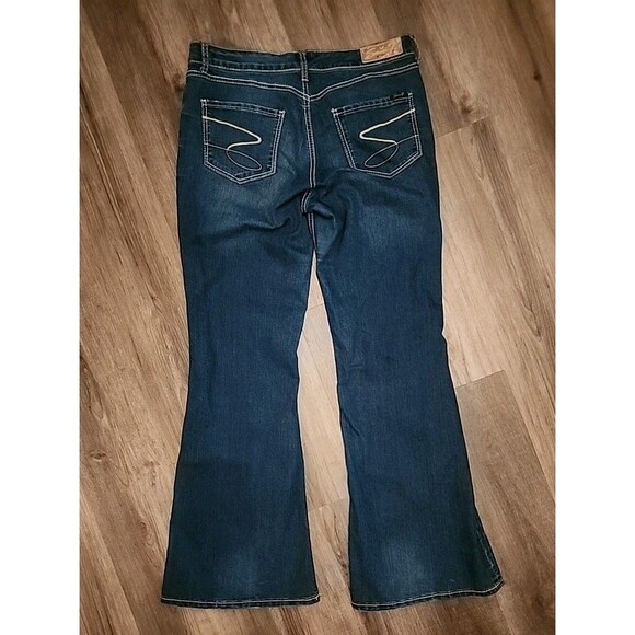 Seven 7 Womens Jeans 32 Flare Dark Wash Blue Denim Embroidered Wide-Leg - Picture 2 of 12